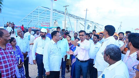 Bapatla District Collector Dr. V. Vinod Kumar along with tourism officials inspected preparations for the upcoming Suryalanka Beach Festival, scheduled from September 26 to 28.