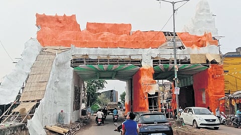The welcome arch under construction at Khannagar in Cuttack.