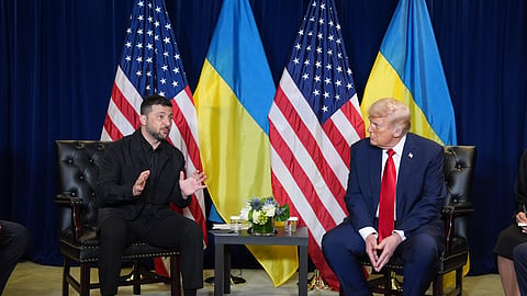 President Donald Trump meets with Ukrainian President Volodymyr Zelenskyy during the United Nations General Assembly, Tuesday, Sept. 23, 2025, in New York.