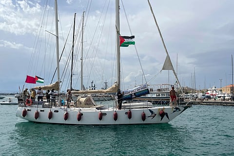 The Italian fleet of the Global Sumud Flotilla departs from the port of Siracusa, Italy, Thursday, Sept 11, 2025.