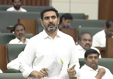 Minister for IT Nara Lokesh during the assembly session on Wednesday. 