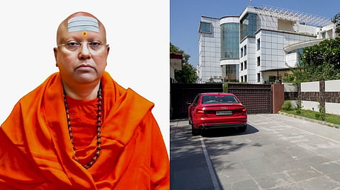 Sellf-styled godman Swami Chaitanyananda Saraswati (L),  Sri Sharada Institute of Indian Management in Delhi. (R)