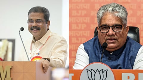 Union Ministers Dharmendra Pradhan and Bhupender Yadav  (L-R) 