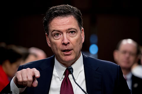 Former FBI director James Comey speaks during a Senate Intelligence Committee hearing on Capitol Hill, June 8, 2017, in Washington. 