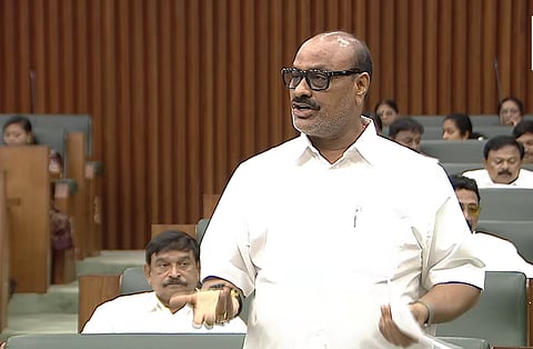 Minister K Atchannaidu during the assembly session on Saturday. 