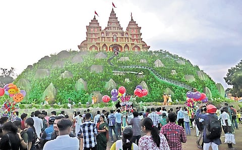 People throng Durga Puja pandal at Rasulgarh in Bhubaneswar. 