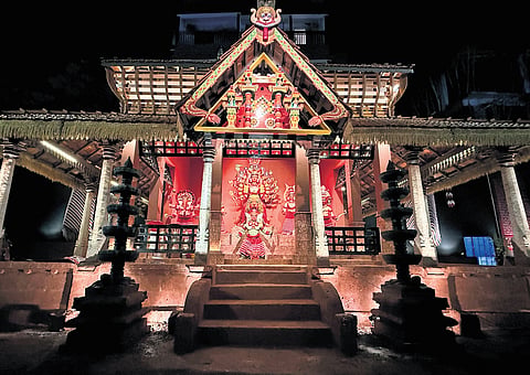 The pandal modelled on a Kerala temple in Kolkata as part of Durga Puja celebrations 
