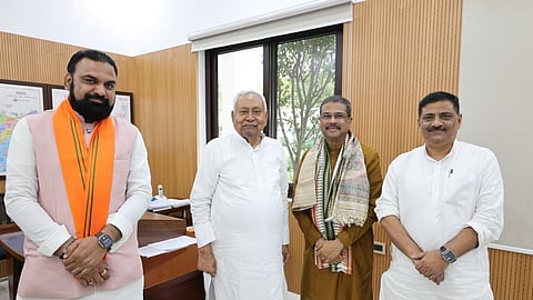 Accompanied by deputy chief minister Samrat Choudhary, Pradhan discussed seat-sharing arrangements with Nitish.  JD(U) working president Sanjay Kumar Jha was also present at the meeting.