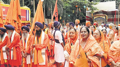 Members  of Sikh community organising ‘Jagriti March’ procession from Gurudwara in Bhubaneswar.