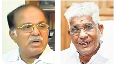 Senior Congress leader P J Kurien and NSS general secretary G Sukumaran Nair 