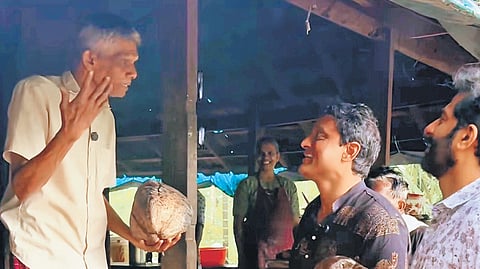 Social media influencer Balram Menon is visiting Sreedharan‘s tea shop with coconuts