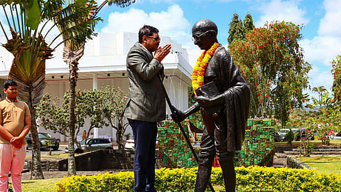 CJI B R Gavai pays floral tribute to Gandhi’s statue at the Mahatma Gandhi Institute in Mauritius on Thursday