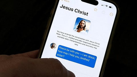 This photo illustration shows the "Text With Jesus" chatbot app displayed on an iPhone on October 2, 2025, in Washington, DC.