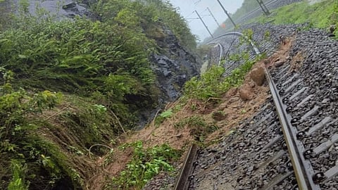 Railway tracks in Rayagada district damaged by landslide.