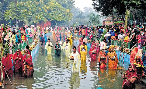 The Chhath Puja, primarily observed by migrants from Bihar, eastern Uttar Pradesh and Jharkhand, draws massive crowds in Delhi each year.
