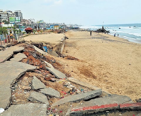 Eroded coast in Visakhaptanam. 