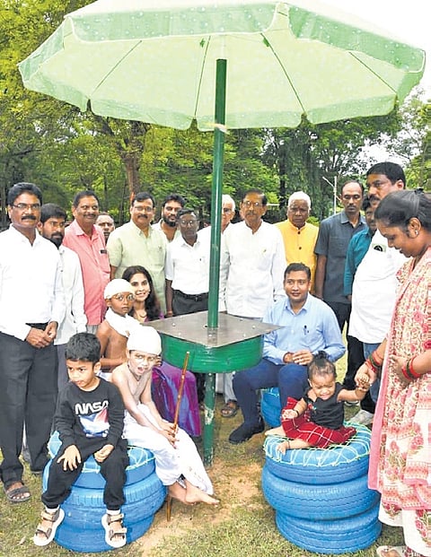 Officials say the ‘Waste to Wonder’ concept, launched by the Adilabad Municipality, aims to raise awareness about reuse and recycling while encouraging people to adopt similar practices at home.
