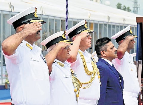 The Indian Navy commissions its second Anti-Submarine Warfare Shallow Water Craft (ASW-SWC) Androth in Vizag 