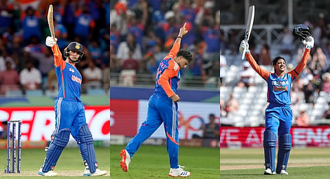 Abhishek Sharma, Kuldeep Yadav, Smriti Mandhana (Left to Right).