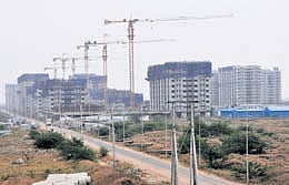 A view of constructed buildings at Nelapadu in Amaravathi on Thursday. 