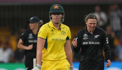 New Zealand's Lea Tahuhu (R)  during her team's recent clash against Australia at Holkar Cricket Stadium in Indore 