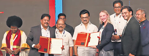 Chief Minister MK Stalin, during the summit at the Codissia Trade Fair Complex in Coimbatore on Thursday 