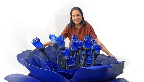 Artist Hemi Bawa with her installation 