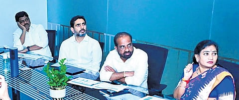 Minister for HRD and IT Nara Lokesh reviews the arrangements for the PM’s visit, at  a ministers’ committee meeting on Friday.