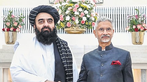 S Jaishankar with Afghani counterpart Amir Khan Muttaqi in New Delhi 