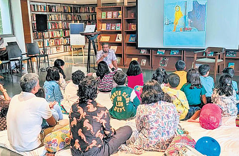 Children and parents engage in a session at the children's library 