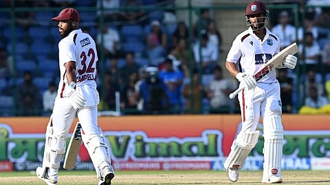 Shai Hope (R) and John Campbell scored an unbeaten fifty each on Sunday to keep West Indies in the match 