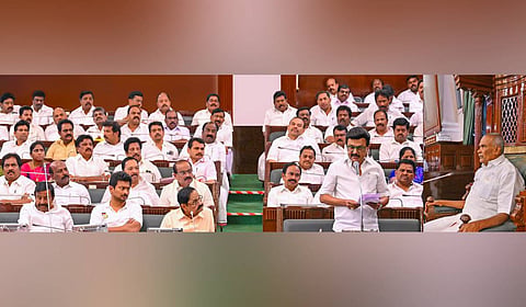 Tamil Nadu MK Stalin speaks in the state Legislative Assembly.