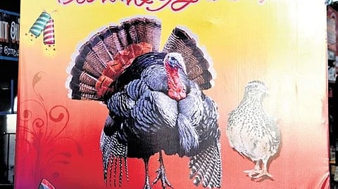 A banner in Tiruchy advertising turkey biriyani as ‘Deepavali special’ 