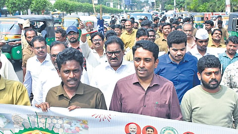 NTR District Collector G Lakshmisha leading a ‘Super GST-Super Savings’ rally in Vijayawada on Thursday 