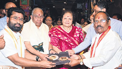 Kirthilals Jewellers presents gold and diamond ornaments worth Rs 2 crore to the Goddess at Sri Durga Malleswara Swamy Varla Devasthanam in Vijayawada