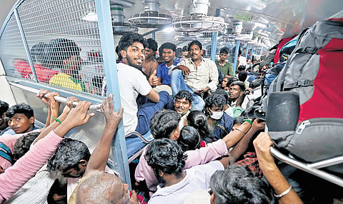 Eleven lakh people are estimated to have travelled by train from Chennai to various places over the past three days 