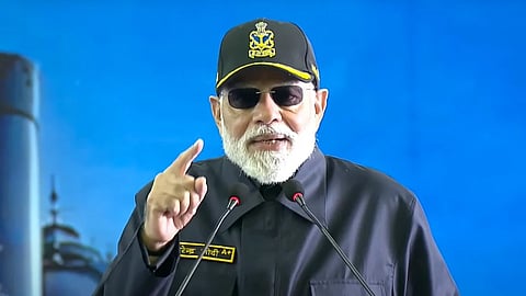 Prime Minister Narendra Modi addresses the Indian Navy personnel during Diwali celebration aboard INS Vikrant.
