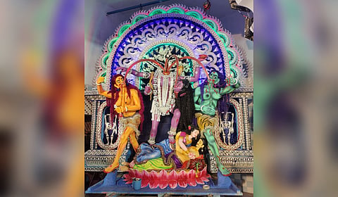 The idol of Goddess Chhinnamasta 
at Bakhrabad Loka Mandala puja pandal in Cuttack