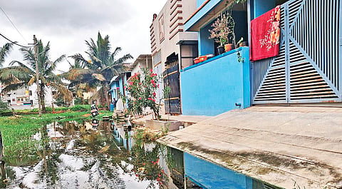 A street at Vinayak Layout is water-logged due to SWD encroachment 