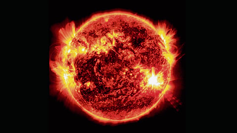 Solar flares on sun's surface. 