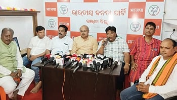 BJP leaders addressing mediapersons in Berhampur on Thursday 