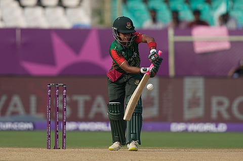 Bangladesh's Fargana Hoque plays a shot 
