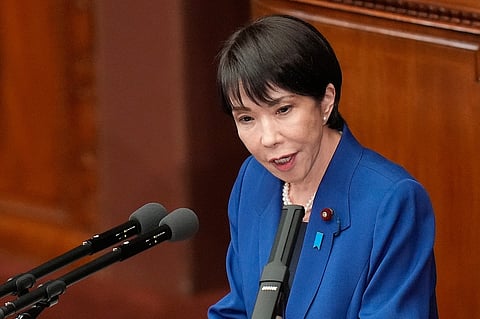 Japan's Prime Minister Sanae Takaichi delivers a policy speech at the extraordinary session of parliament's lower house Friday, Oct. 24, 2025, in Tokyo. 