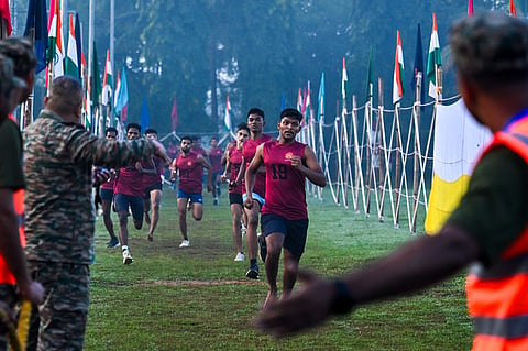 In this file photo candidates can be seen taking part in the Army Recruitment Rally under Agnipath scheme for Agniveers in Bhubaneswar