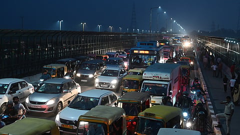 Traffic Jam at ITO, during Chhath Puja in New Delhi on Monday, October 27, 2025. 