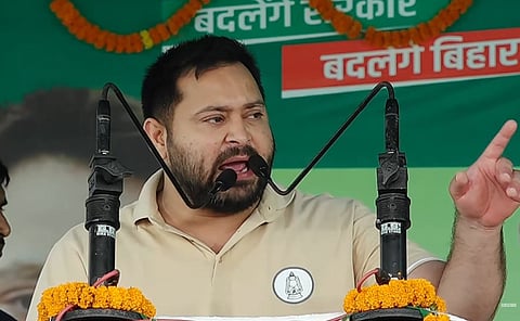  INDIA bloc's chief ministerial candidate Tejashwi Yadav addressing a poll rally in Bihar. 