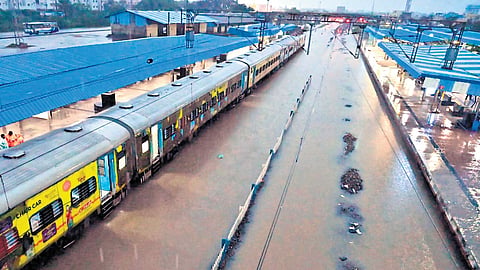 A flooded Warangal Railway Station 
