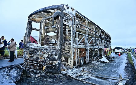 Bus tragedy near Chinnatekuru village in Kurnool district on Friday, October 24, 2025