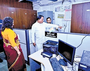 CM Mohan Majhi inspecting works at the Water Resources department on Friday. 