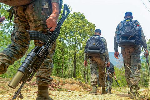 Security forces carry out an-anti naxal operation.